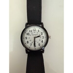 Vintage 80s Waltham Pilot Navy Field Marine Style Watch Blk Band Stainless Steel